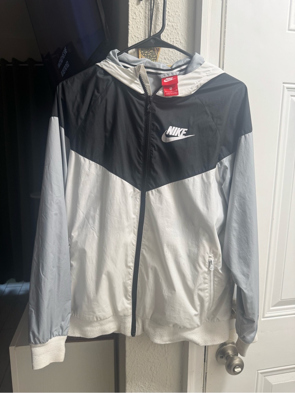 Nike Black, White & Light Gray Hooded Windbreaker Jacket